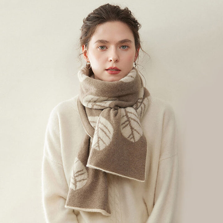 Women's Fashion Leaf Pattern 100% Cashmere Knitted Long Winter Scarf CP040
