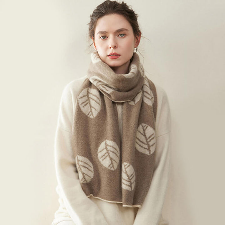 Women's Fashion Leaf Pattern 100% Cashmere Knitted Long Winter Scarf CP040