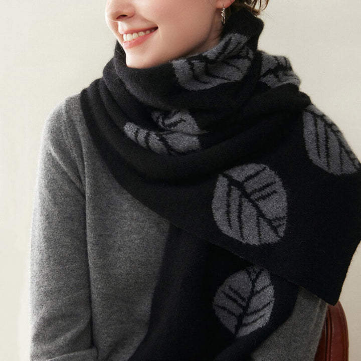 Women's Fashion Leaf Pattern 100% Cashmere Knitted Long Winter Scarf CP040