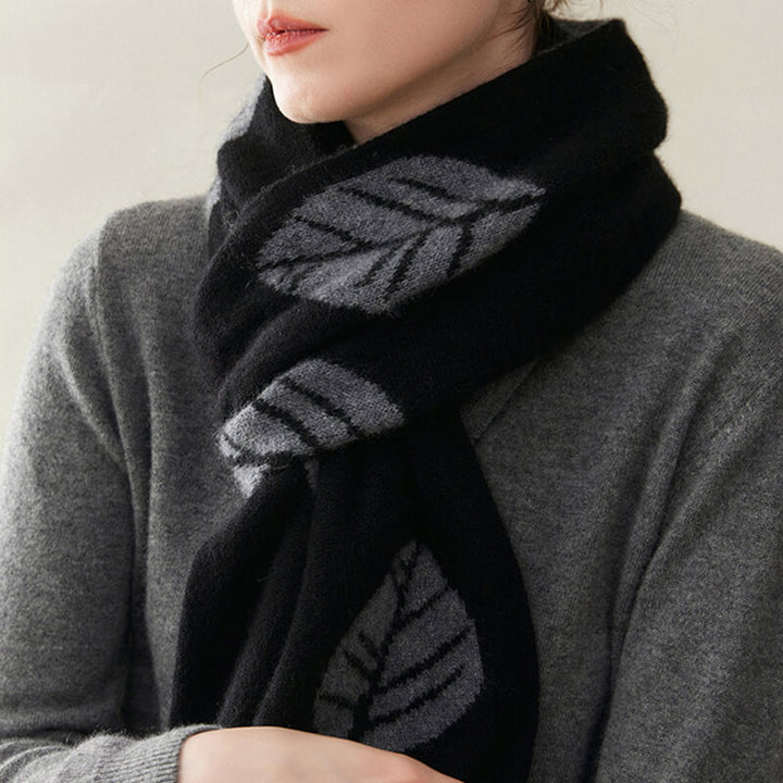 Women's Fashion Leaf Pattern 100% Cashmere Knitted Long Winter Scarf CP040