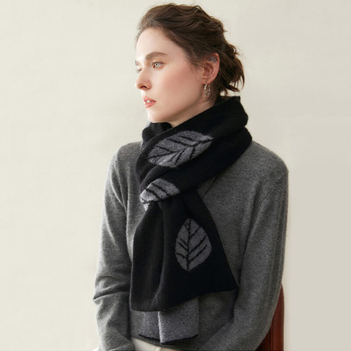 Women's Fashion Leaf Pattern 100% Cashmere Knitted Long Winter Scarf CP040