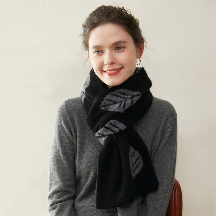 Women's Fashion Leaf Pattern 100% Cashmere Knitted Long Winter Scarf CP040