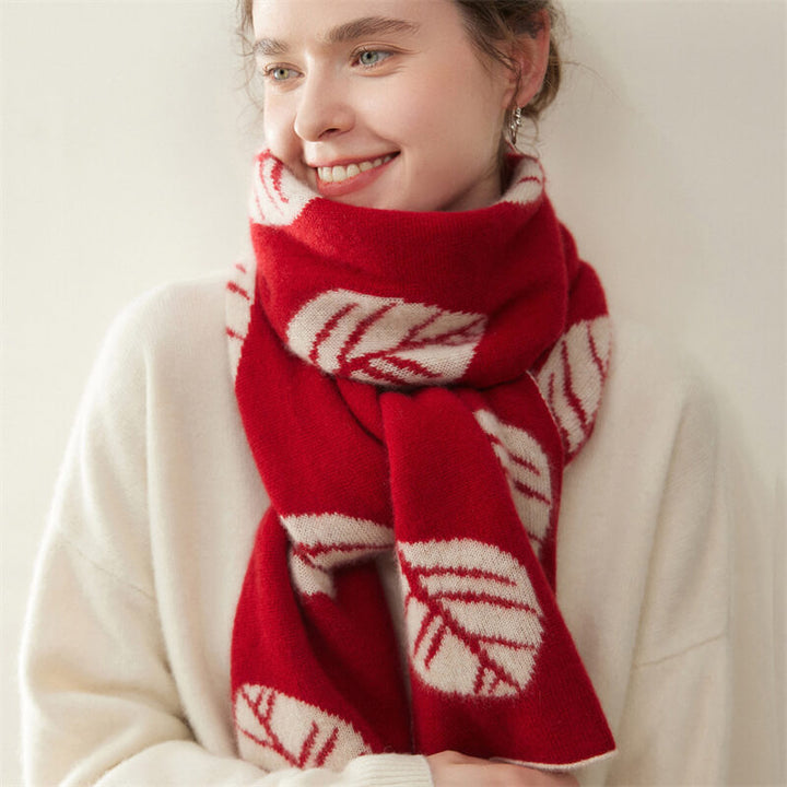 Women's Fashion Leaf Pattern 100% Cashmere Knitted Long Winter Scarf CP040
