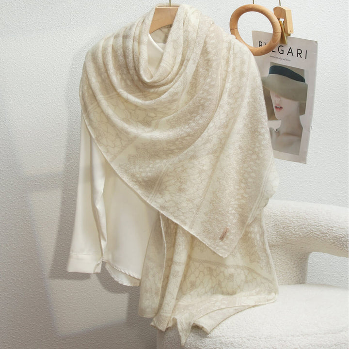 Women's Intricate Floral Lace Pattern 100% Cashmere Scarf Draped Shawl CP066