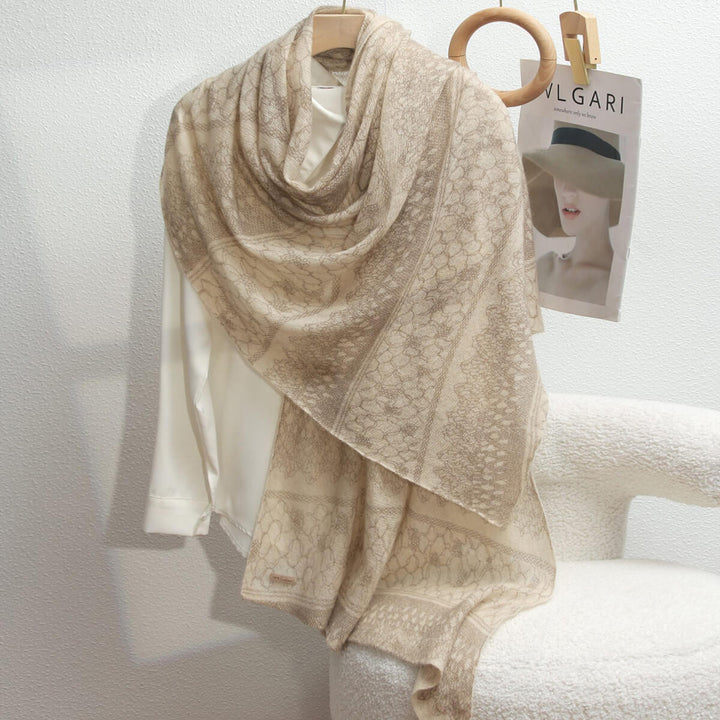 Women's Intricate Floral Lace Pattern 100% Cashmere Scarf Draped Shawl CP066