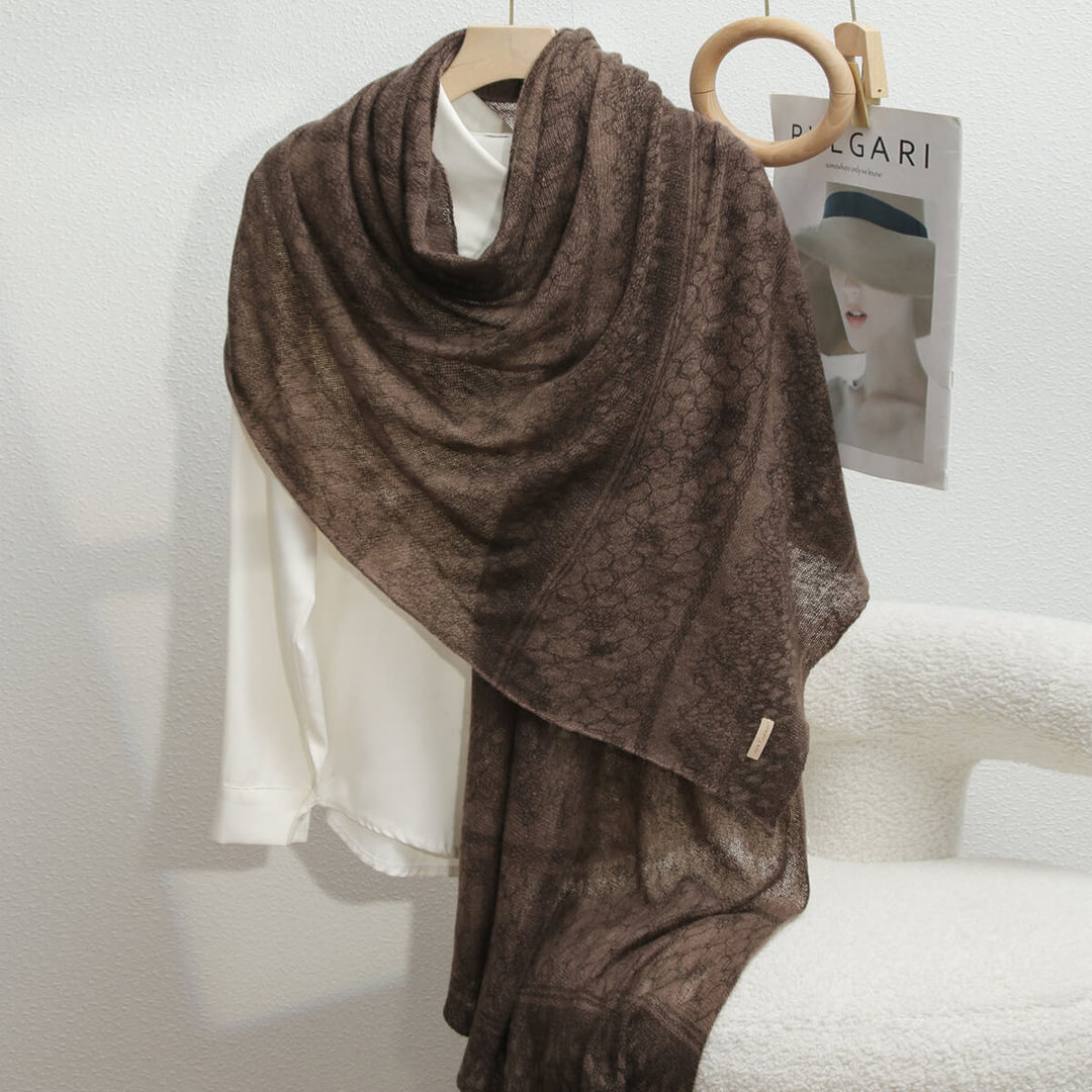 Women's Intricate Floral Lace Pattern 100% Cashmere Scarf Draped Shawl CP066