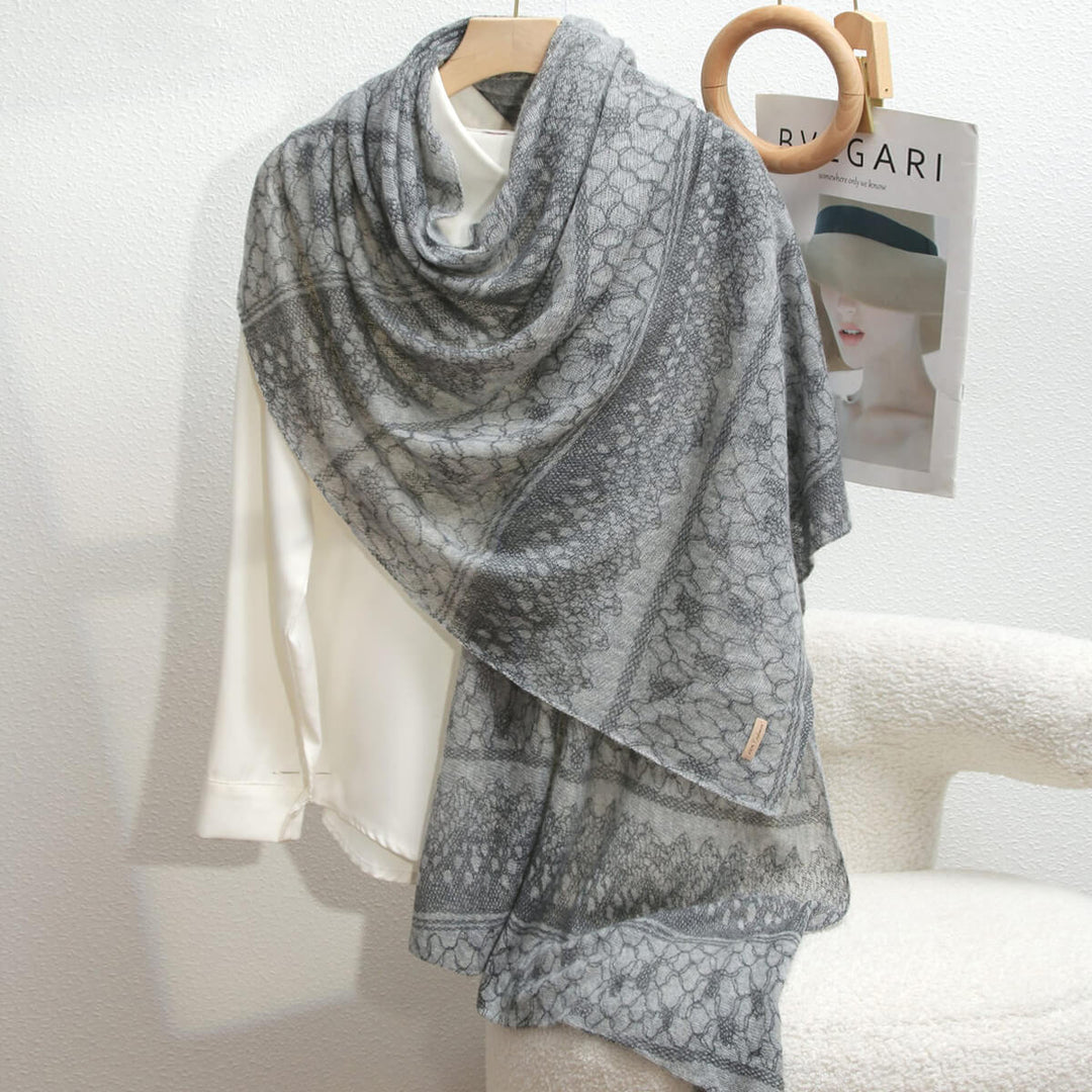 Women's Intricate Floral Lace Pattern 100% Cashmere Scarf Draped Shawl CP066