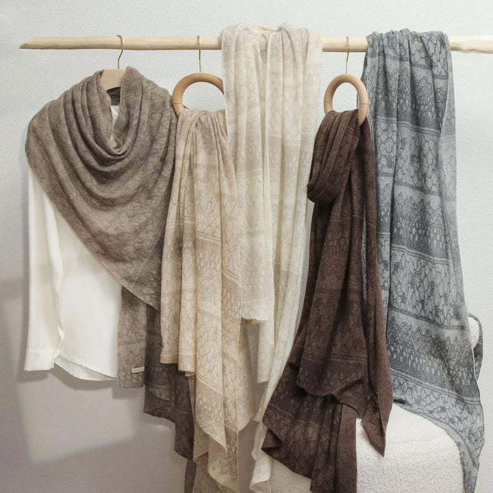 Women's Intricate Floral Lace Pattern 100% Cashmere Scarf Draped Shawl CP066