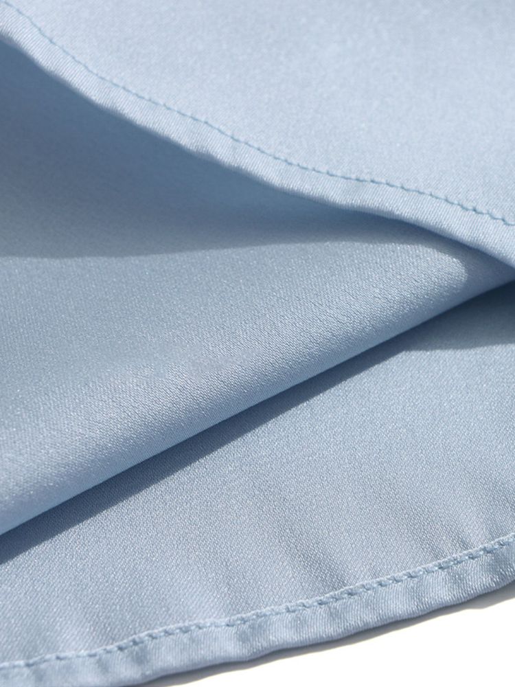 Light Blue Tie-Neck Ruffled Long Sleeve Stretchable Silk Blouse