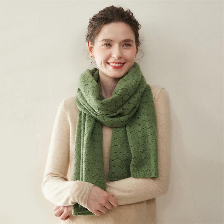 Women's Long Soft 100% Cashmere Scarf with Chevron Openwork Pattern CP049