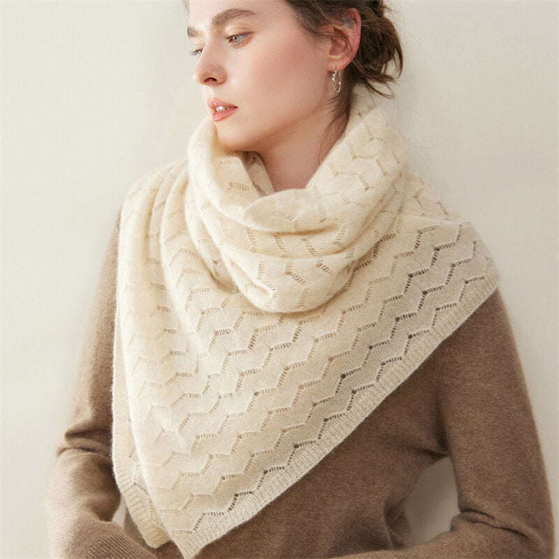 Women's Long Soft 100% Cashmere Scarf with Chevron Openwork Pattern CP049
