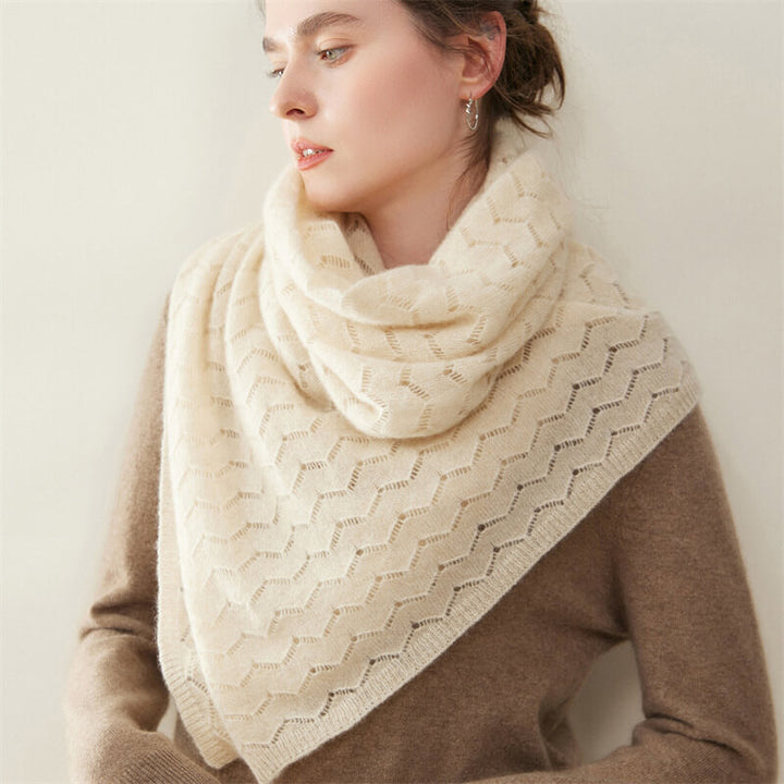 Women's Long Soft 100% Cashmere Scarf with Chevron Openwork Pattern CP049
