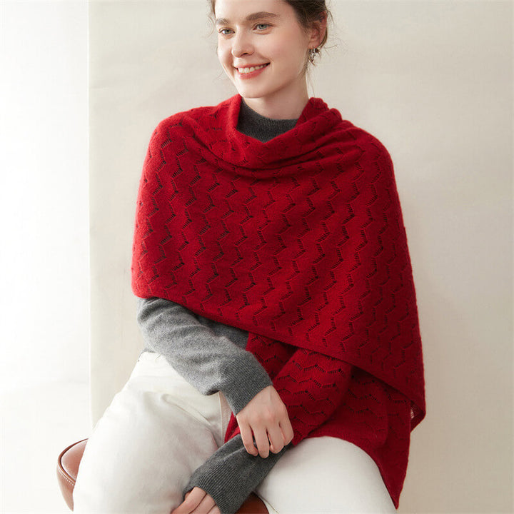 Women's Long Soft 100% Cashmere Scarf with Chevron Openwork Pattern CP049