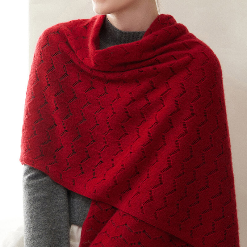 Women's Long Soft 100% Cashmere Scarf with Chevron Openwork Pattern CP049