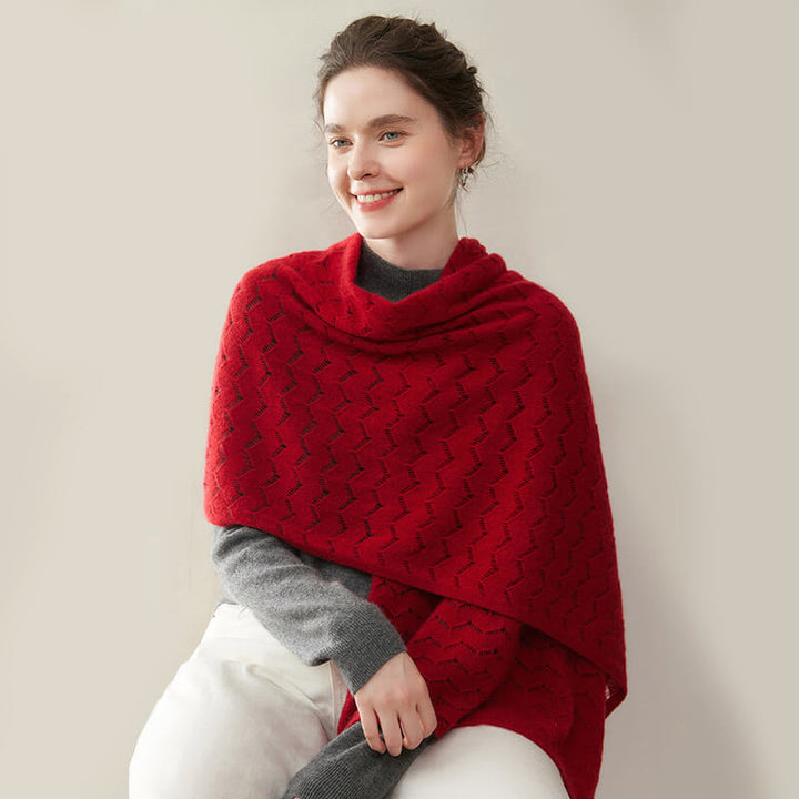 Women's Long Soft 100% Cashmere Scarf with Chevron Openwork Pattern CP049