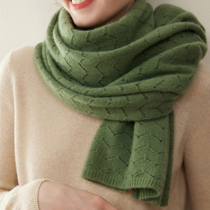 Women's Long Soft 100% Cashmere Scarf with Chevron Openwork Pattern CP049