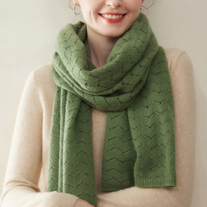 Women's Long Soft 100% Cashmere Scarf with Chevron Openwork Pattern CP049