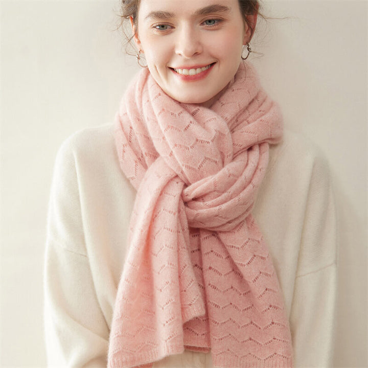 Women's Long Soft 100% Cashmere Scarf with Chevron Openwork Pattern CP049