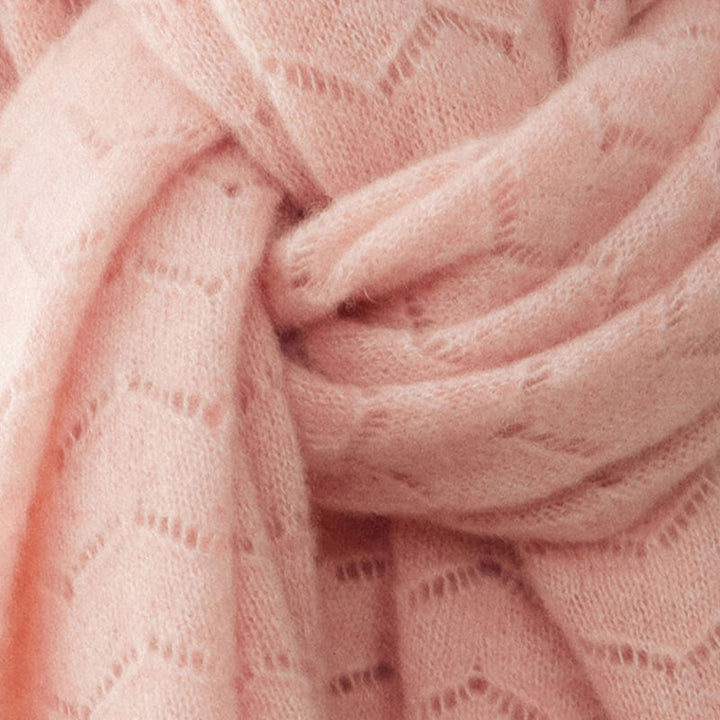 Women's Long Soft 100% Cashmere Scarf with Chevron Openwork Pattern CP049