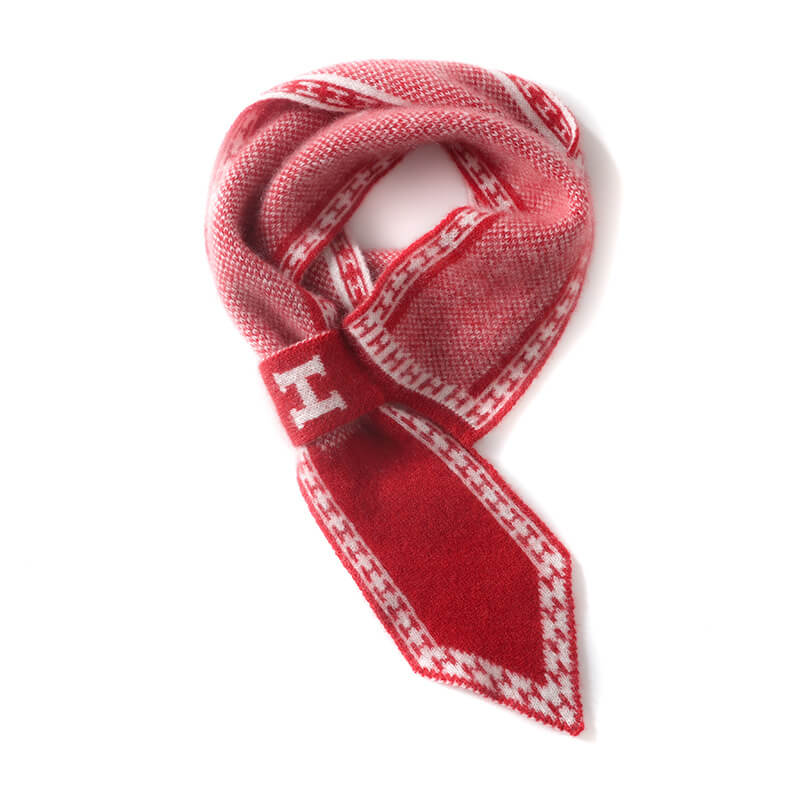 Women's Patterned 100% Cashmere Knitted Scarf with Letter "H" Detail