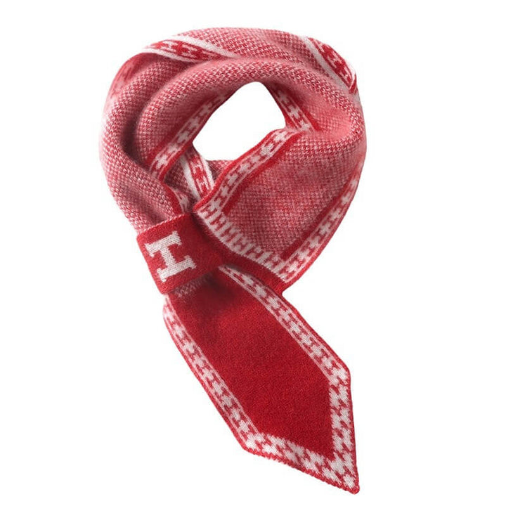 Women's Patterned 100% Cashmere Knitted Scarf with Letter "H" Detail