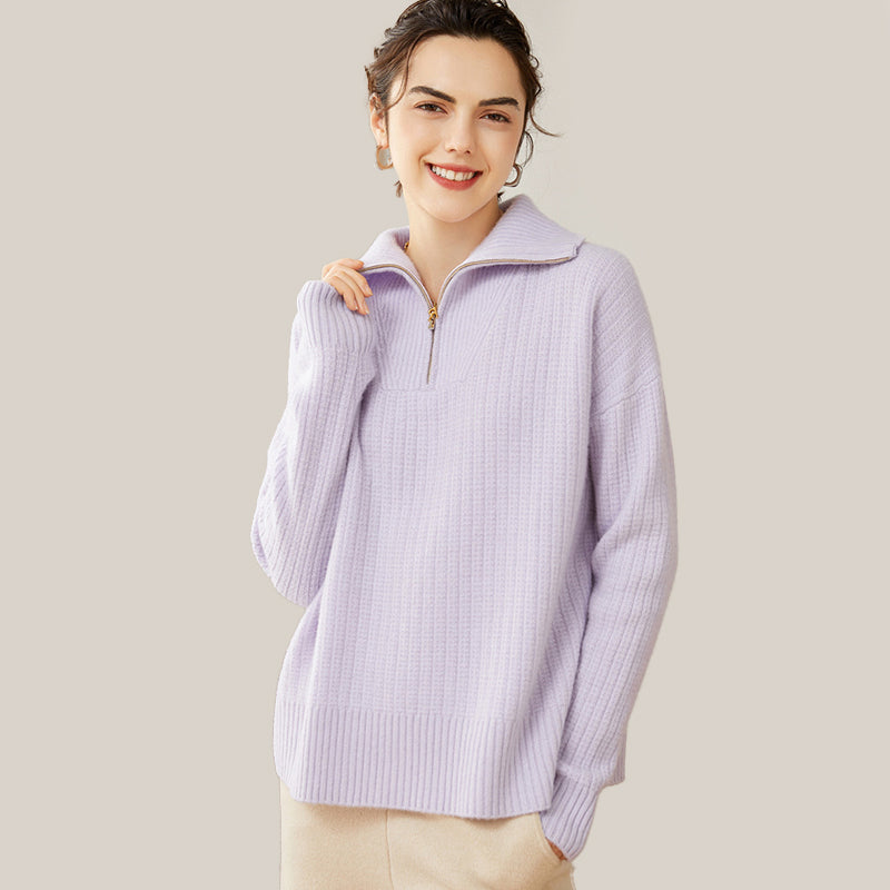 Women's Ribbed 100% Cashmere Polo Sweater CP006