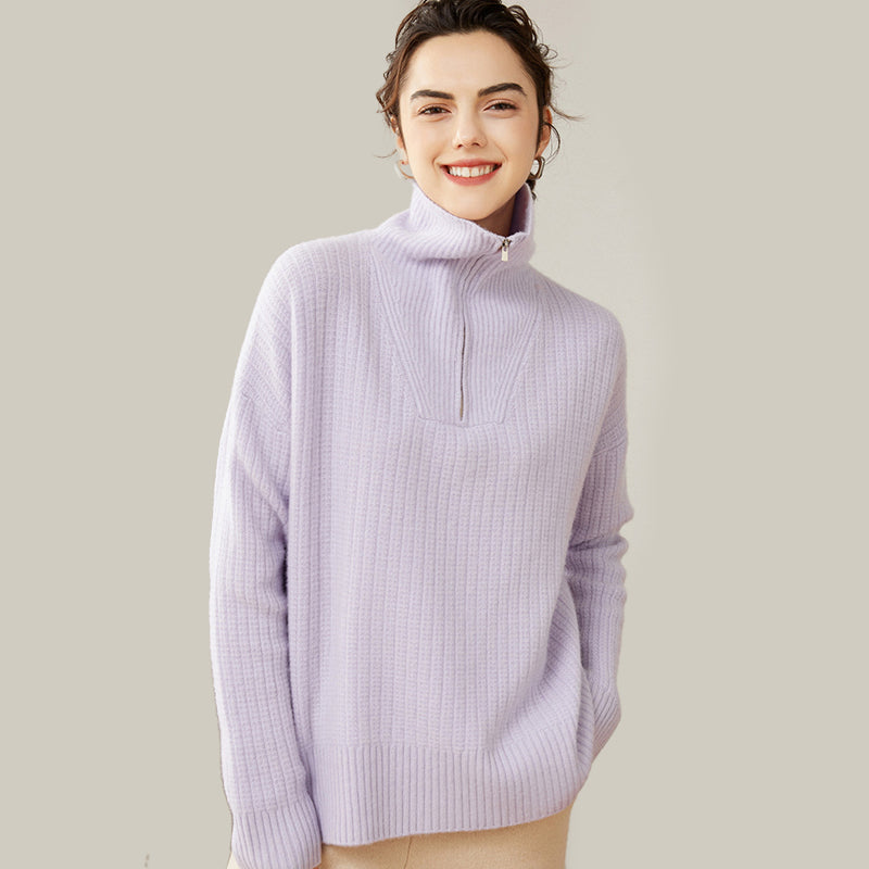 Women's Ribbed 100% Cashmere Polo Sweater CP006