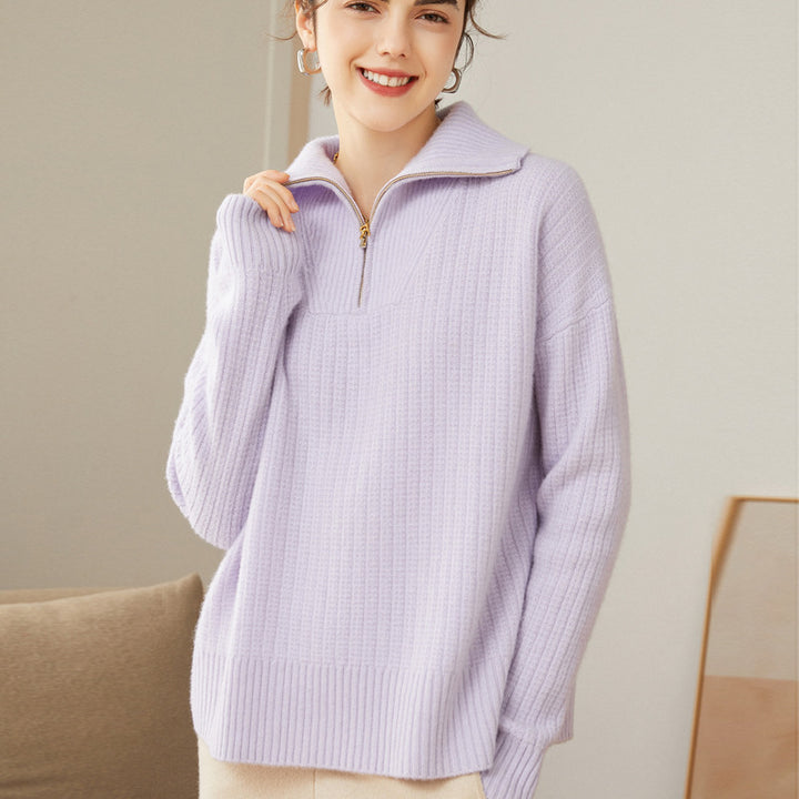 Women's Ribbed 100% Cashmere Polo Sweater CP006