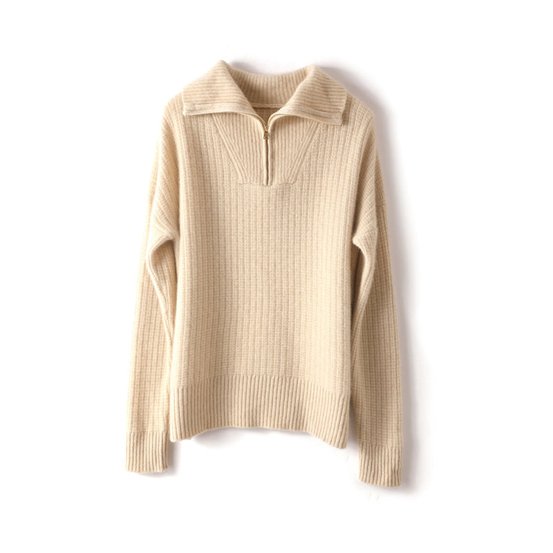 Women's Ribbed 100% Cashmere Polo Sweater CP006