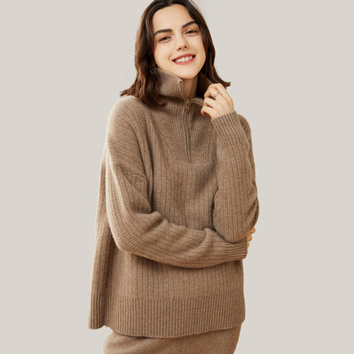 Women's Ribbed 100% Cashmere Polo Sweater CP006