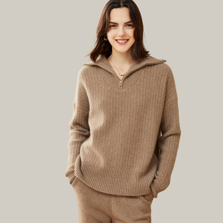 Women's Ribbed 100% Cashmere Polo Sweater CP006