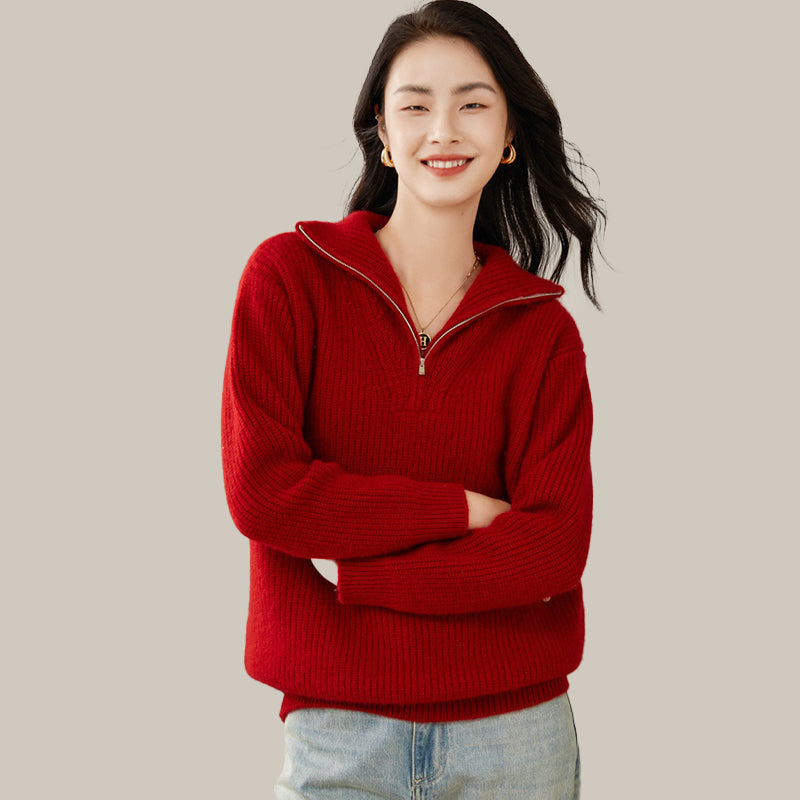 Women's Ribbed 100% Cashmere Polo Sweater CP006