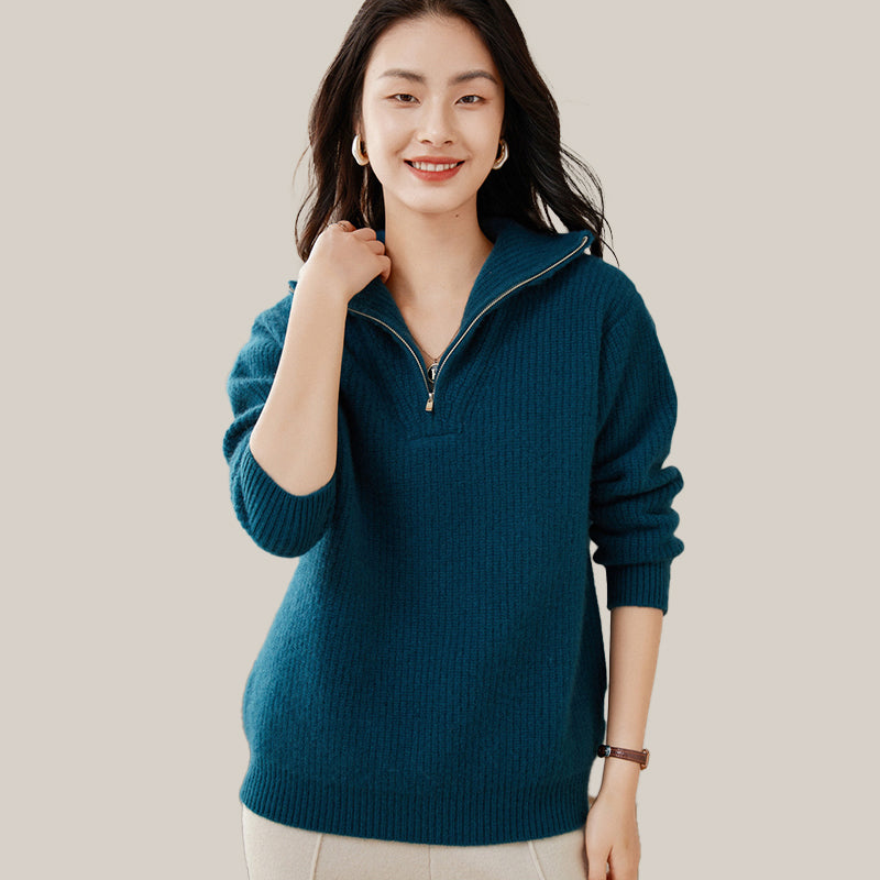 Women's Ribbed 100% Cashmere Polo Sweater CP006