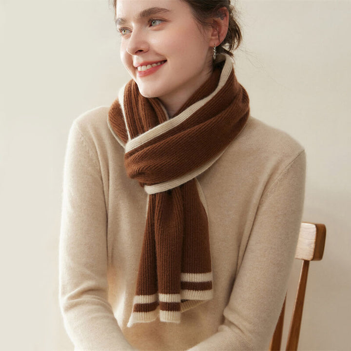 Women's Ribbed Striped Fashion 100% Cashmere Scarf