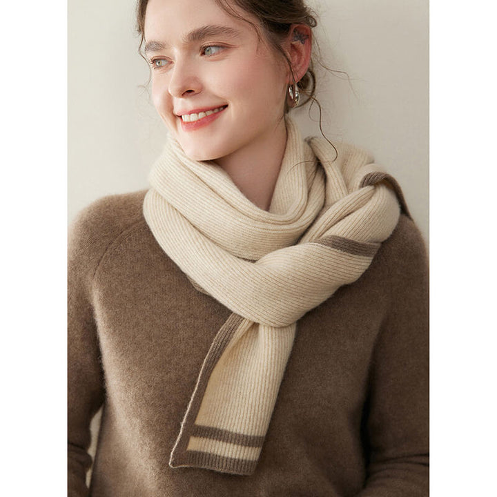 Women's Ribbed Striped Fashion 100% Cashmere Scarf