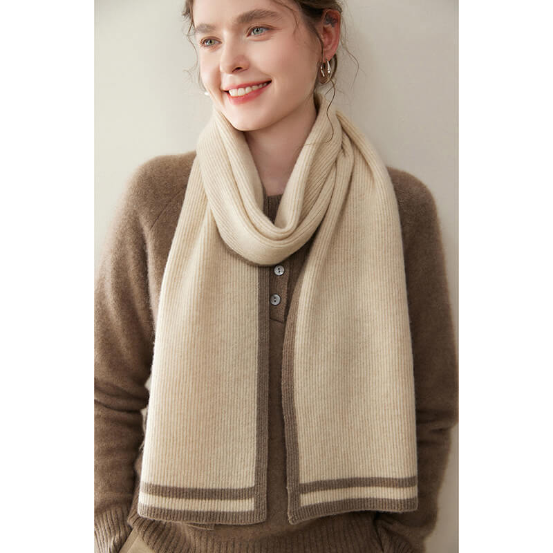 Women's Ribbed Striped Fashion 100% Cashmere Scarf