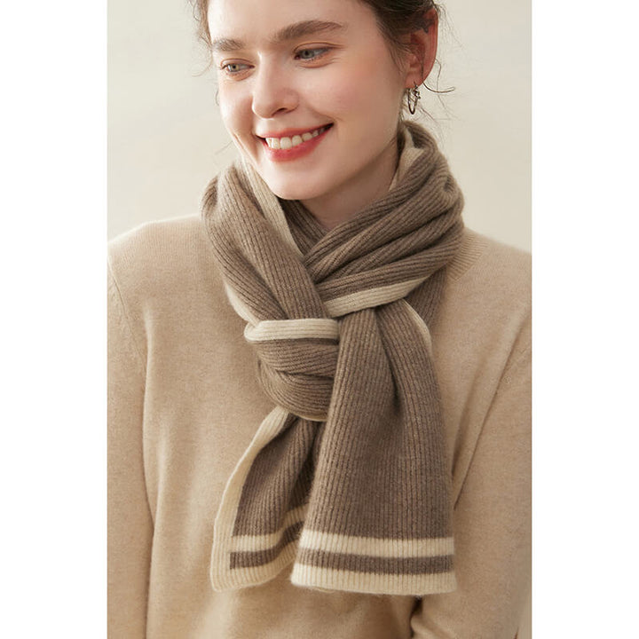Women's Ribbed Striped Fashion 100% Cashmere Scarf