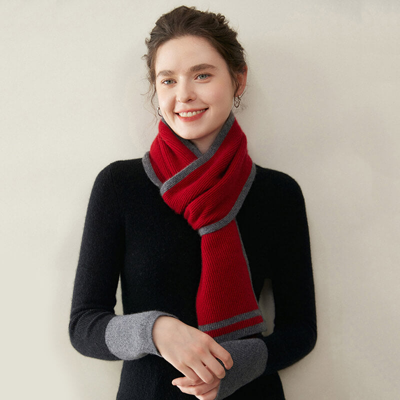 Women's Ribbed Striped Fashion 100% Cashmere Scarf