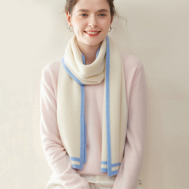 Women's Ribbed Striped Fashion 100% Cashmere Scarf