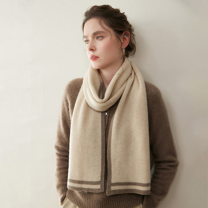 Women's Ribbed Striped Fashion 100% Cashmere Scarf