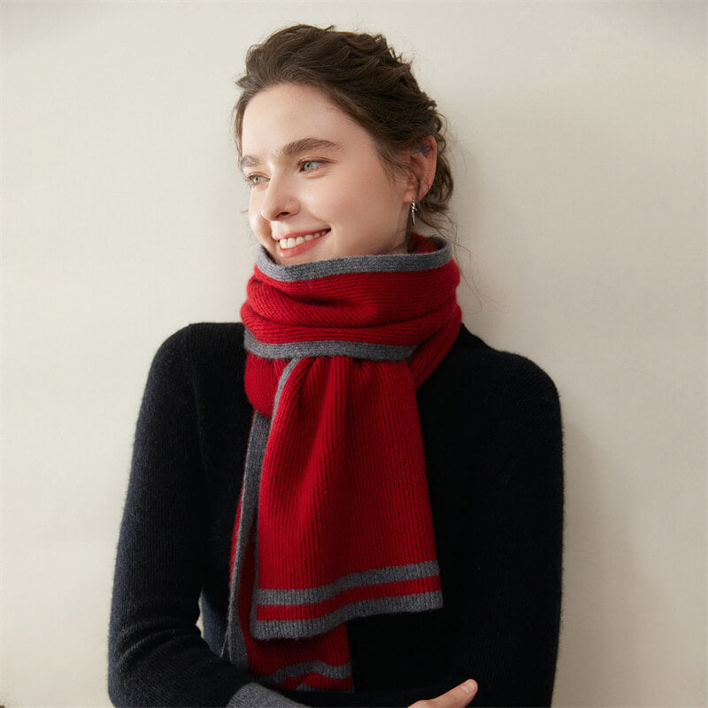 Women's Ribbed Striped Fashion 100% Cashmere Scarf