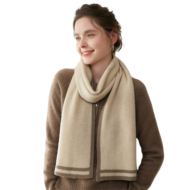 Women's Ribbed Striped Fashion 100% Cashmere Scarf
