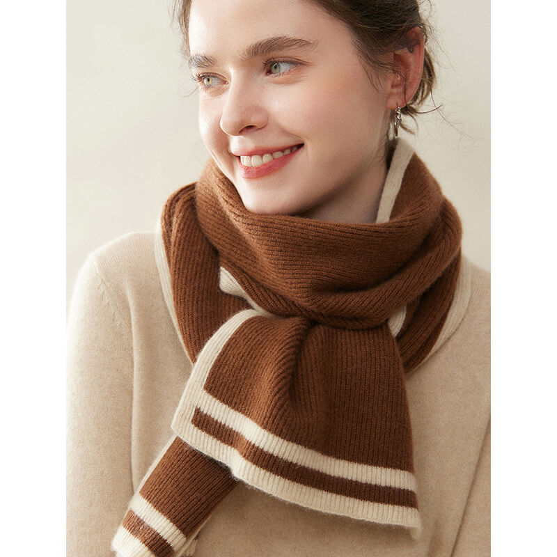 Women's Ribbed Striped Fashion 100% Cashmere Scarf