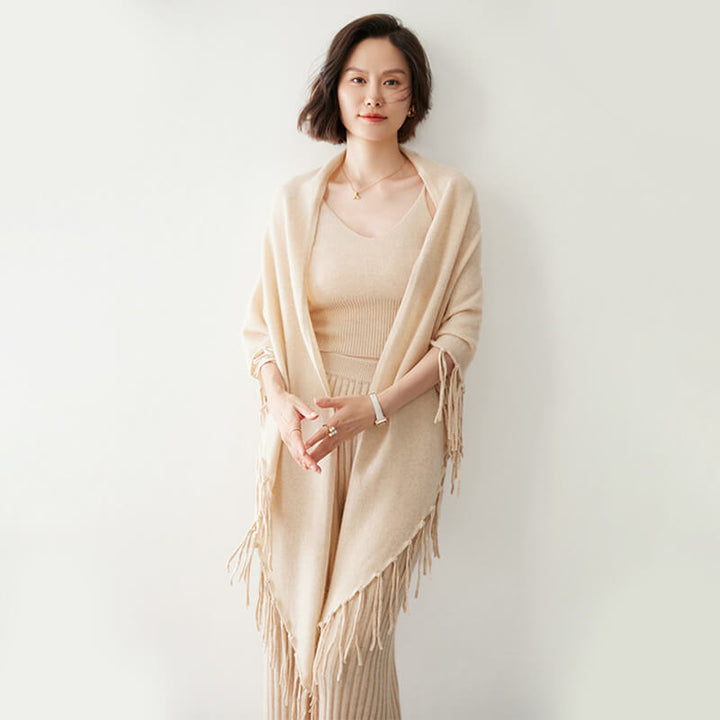 Women's Soft Triangle Cashmere Shawl Wrap with Fringe CP042