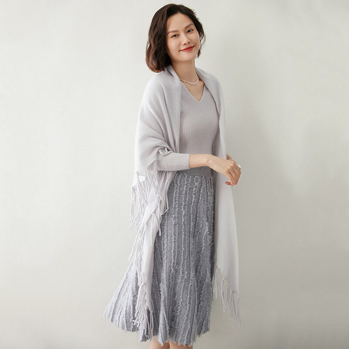 Women's Soft Triangle Cashmere Shawl Wrap with Fringe CP042