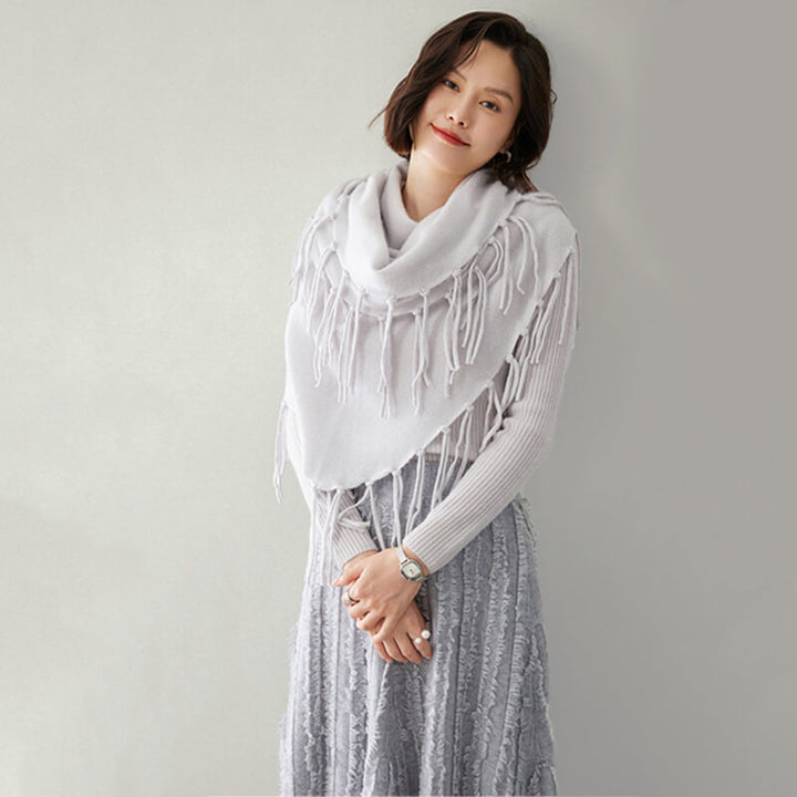 Women's Soft Triangle Cashmere Shawl Wrap with Fringe CP042