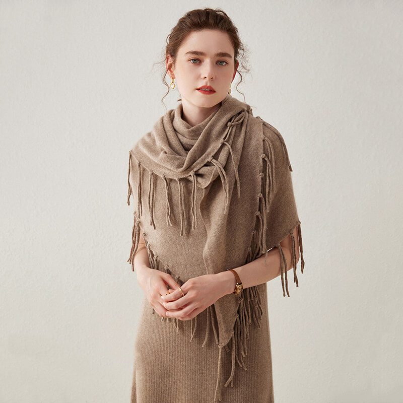 Women's Soft Triangle Cashmere Shawl Wrap with Fringe CP042