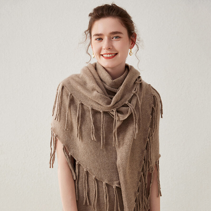 Women's Soft Triangle Cashmere Shawl Wrap with Fringe CP042