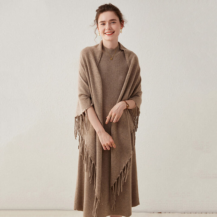 Women's Soft Triangle Cashmere Shawl Wrap with Fringe CP042