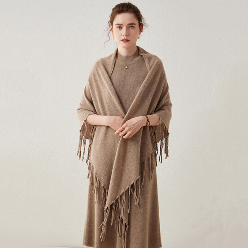 Women's Soft Triangle Cashmere Shawl Wrap with Fringe CP042